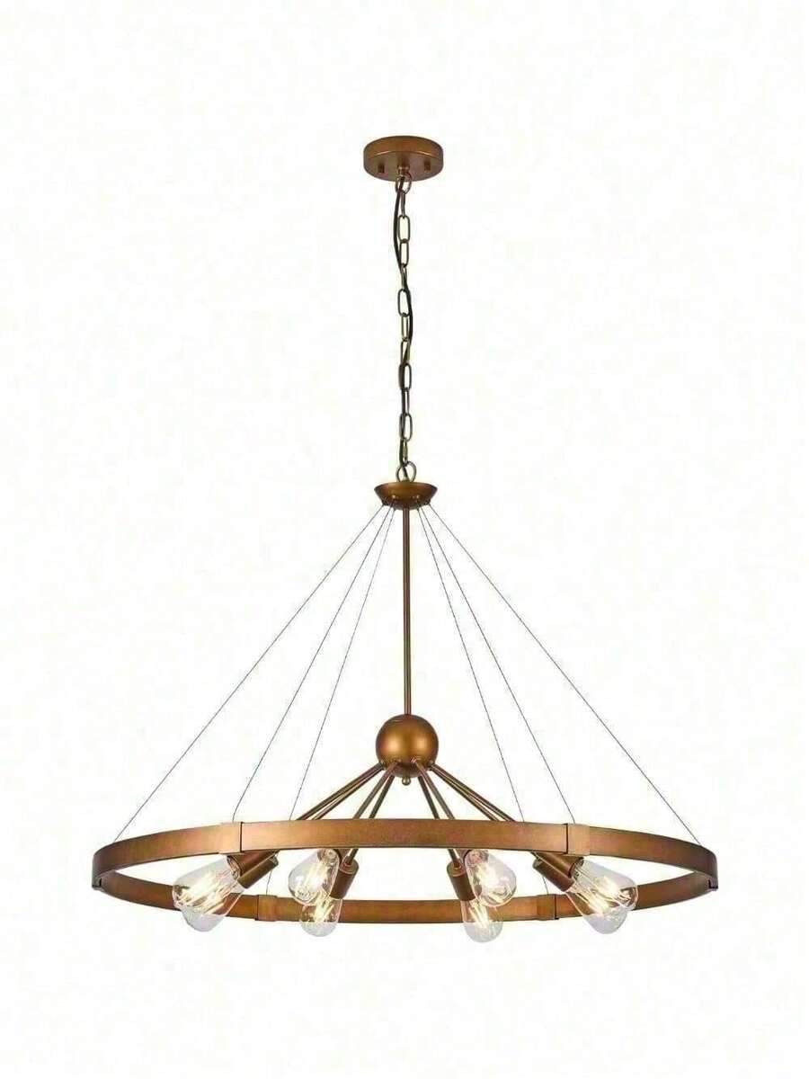 38.2 英寸大型农舍马车轮吊灯，适用于客厅入口，8 盏灯，户外花园照明，适用于小路、庭院、露台 - 白紅光 - 查看 1