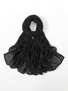 1pc Women Solid Color Viscose Headscarf, Soft Wide-Brim Scarf, Versatile Sun Protection Hijab, Suitable For Daily Wear - Black - View 5