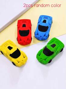 2pcs/4pcs汽车形状随机橡皮擦，适合小学生作为礼物，有趣的文具 - 彩色 - 查看 5