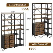 7 Tier Bookshelf With 6 Fabric Drawers, Convertible Corner Bookcase - màu nâu - Xem 3