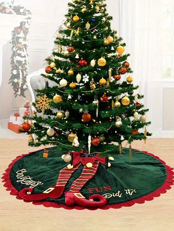 1pc Red And Green Christmas Tree Skirt Foldable And Easy To Store Christmas Tree Decoration Apron Suitable As A Decorative Prop For Christmas Parties And Christmas Tree Decoration Home Decor Christmas Decorations Room Decor Winter