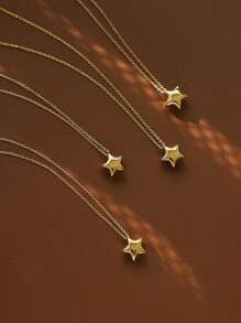 1pc Colar com pingente minimalista em forma de estrela, banhado a ouro 18K, de aço inoxidável, adequado para uso diário feminino ou ocasiões de festa, também uma ótima ideia de presente