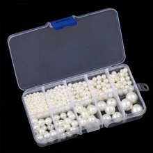 800 Stücke/Box 3-14mm ABS Perlenimitation rund mit Löchern Set in Box, mit Aufbewahrungsbox rein weiß beige lose Perlen, verwendet für Schmuckherstellung von Armbändern, Knöchelbändern, Halsketten - Geschenk für Freundin & Mutter