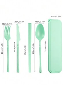 5 Stück/Set Tragbares Kunststoff Besteck-Set mit Messer, Gabel, Löffel, Essstäbchen und 1 Aufbewahrungsbehälter - geeignet für Outdoor-Camping, Picknick, Arbeit und Schule, Schulmaterial