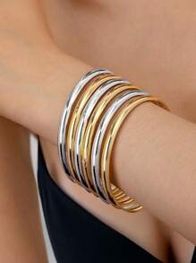 3 chiếc vòng tay thép không gỉ mạ vàng 18K, trang sức thời trang tối giản, thiết kế cơ bản, chống thấm nước cho nữ - Hình dạng - Xem 10