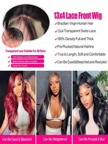 Tóc giả Body Wave 13x4 ren phía trước bằng tóc thật đã nhổ sẵn Tóc giả ren phía trước trong suốt 13x4 với tóc con cho phụ nữ 180% mật độ màu đen tự nhiên - SNatural - Xem 2