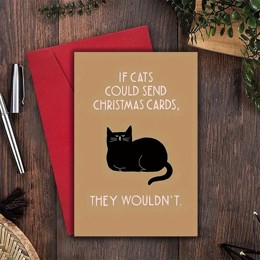 1pc Funny Christmas Greeting Card Pack With Envelopes For Cat Lovers, Set Of 1, Humorous Holiday Sentiment, Perfect For All Recipients,Christmas - Multicolor - View 1