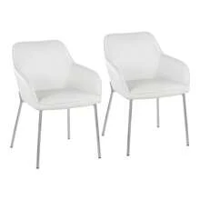 Juego de 2 sillas de comedor contemporáneas Daniella en metal cromado y piel sintética blanca de LumiSource