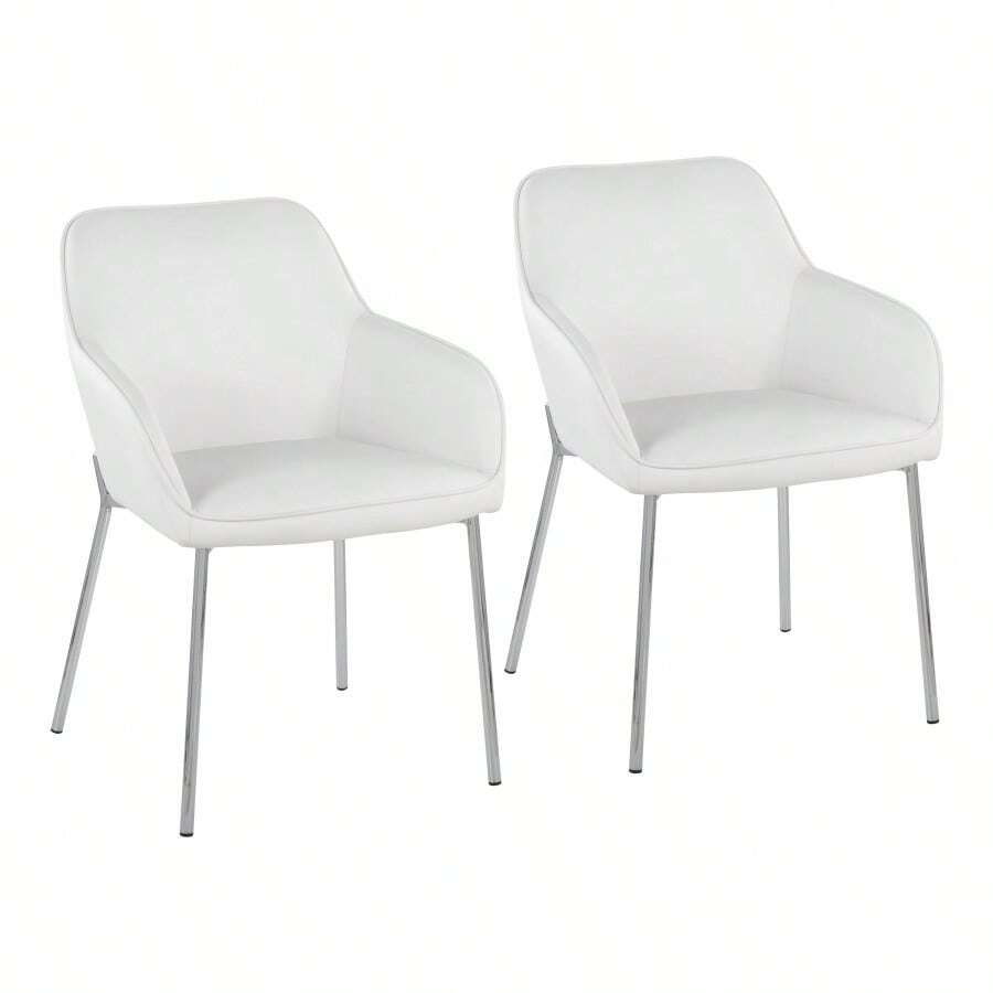 Juego de 2 sillas de comedor contemporáneas Daniella en metal cromado y piel sintética blanca de LumiSource