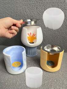 1 pieza Molde de vela de aceite esencial de forma redonda, quemador grande de cera para difusor de aromaterapia, recipiente hecho a mano para inciensos, decoración del hogar, y 2 piezas Moldes de silicona para macetas de piedra de hormigón, yeso y cultivo hidropónico