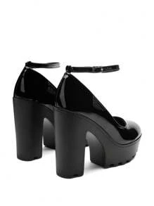 Women's Platform Chunky Round Toe Pumps Ankle Strap High Heels Fashionable Wedding Prom Party Y2K Shoes - Black - View 7