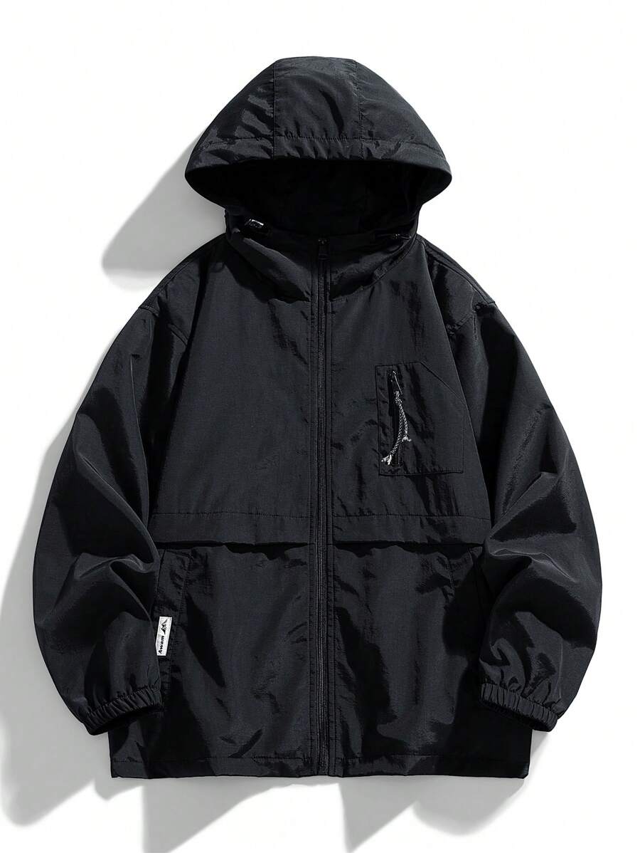 Chaqueta impermeable con capucha y cortavientos de moda para deportes al aire libre para mujer - Negro - Ver 1