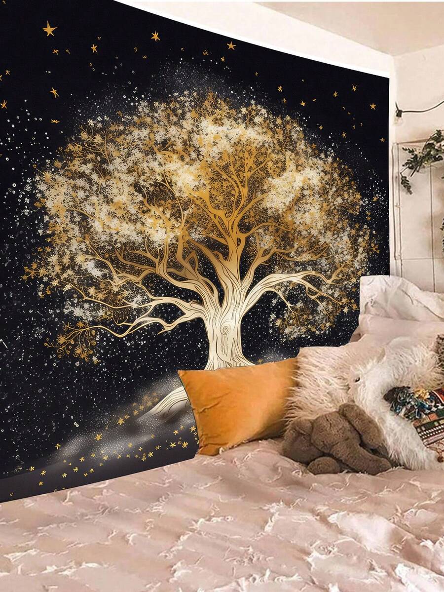 1 tấm thảm treo tường in hình cây sự sống và mặt trăng, tấm thảm trang trí hình vuông bằng sợi polyester phong cách hiện đại phù hợp để trang trí phòng khách và phòng ngủ, cờ cho phòng, trang trí phòng, thảm treo tường, trang trí tường, nghệ thuật treo tường - Nhiều màu - Xem 1
