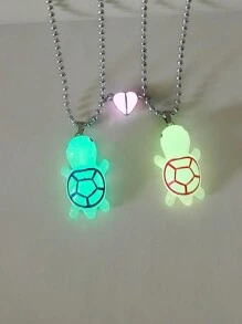 ATLVXJL 2pcs/Set Glow In The Dark Heart Pendant Necklace, Cute Turtle Cartoon Animal Shape, Heart Design, Stainless Steel Chain, Valentine's Day, Halloween, Mother's Day Gift - Multicolor - View 8