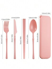 5 Stück/Set Tragbares Kunststoff Besteck-Set mit Messer, Gabel, Löffel, Essstäbchen und 1 Aufbewahrungsbehälter - geeignet für Outdoor-Camping, Picknick, Arbeit und Schule, Schulmaterial