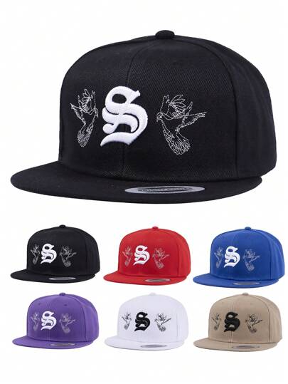 1pc, Men's Gothic Letter S Pigeon, 3D Embroidered Baseball Cap,Halloween, Baseball Game Fits,Basketball,Fall Fits,Sports Style,American Spirit,90's Outfit,Bright Colors,For Men And Women,Sports Hip-Hop Cap, Adjustable Outdoor Sun Protection Casual Cap For Spring & Autumn Travels, Parties And Beach