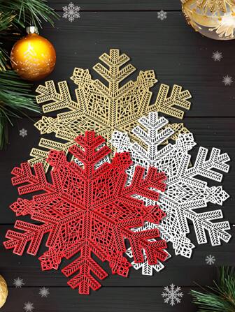 1/4/6pcs, Christmas Snowflake Placemats, PVC Placemats For Christmas Table Decorations, Vase Mats, Christmas Table Snowflake Decorative Protective Mats.