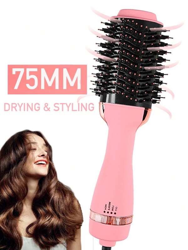 Spazzola asciugacapelli rosa, spazzola termica, asciugacapelli/arricciacapelli/piastra professionale 3-in-1 per salone, asciugacapelli elettronico da donna, superficie opaca