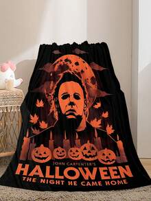 1 件法兰绒毯子，万圣节尖叫脸印花毯子，适合沙发、办公室、床、露营、旅行，柔软温暖的毯子，适合所有季节，万圣节装饰 - 彩色 - 查看 6