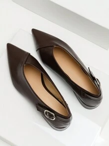 New Arrivals Pointed Toe British Style PU Leather Thick Heel Summer Shoes 2024, French Retro Fashionable, Versatile & Comfortable Slip-On Pointed Toe Low Vamp Women Loafers