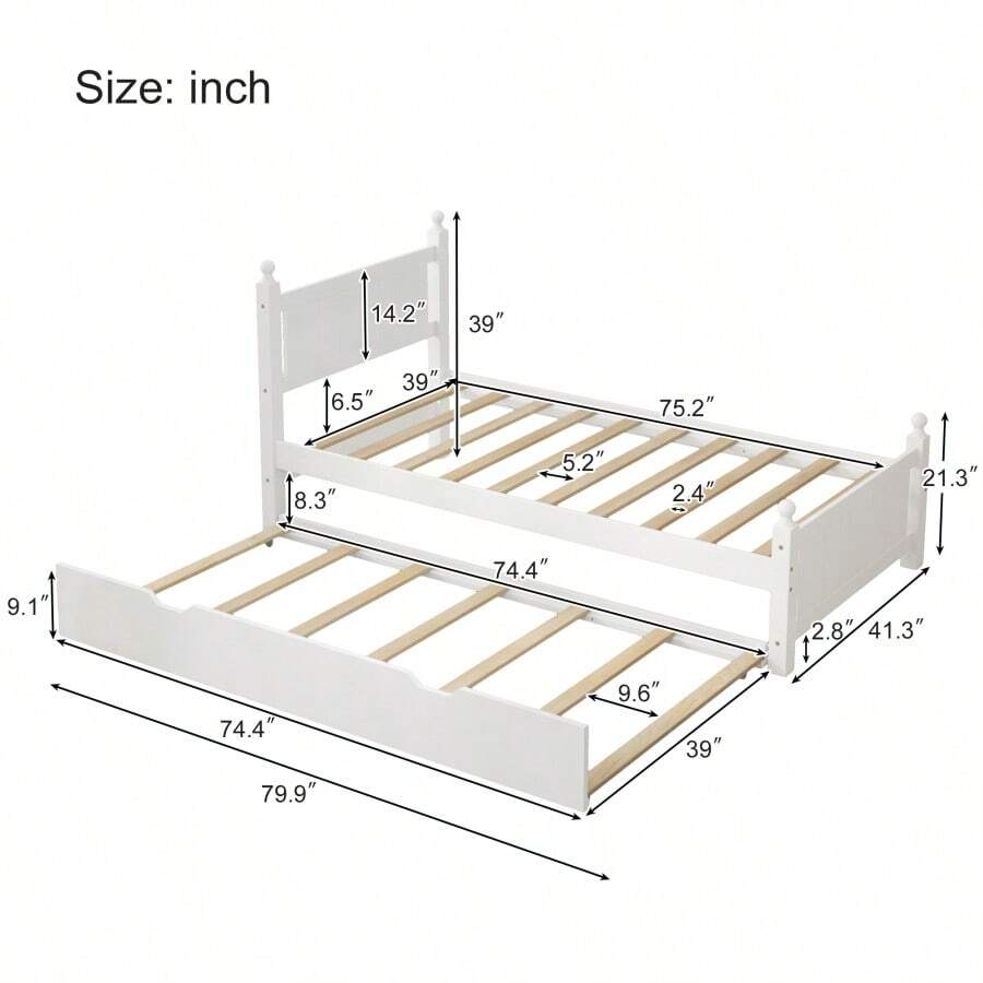 Twin Size Solid Wood Platform Bed Frame With Trundle For Limited Space