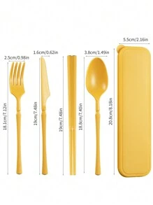5 Stück/Set Tragbares Kunststoff Besteck-Set mit Messer, Gabel, Löffel, Essstäbchen und 1 Aufbewahrungsbehälter - geeignet für Outdoor-Camping, Picknick, Arbeit und Schule, Schulmaterial