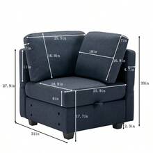 Space Saving Small Sectional Sofa With Ottoman, 2 Seater Sofa With 1 Ottoman, All Seats And Ottomans With Storage Function - Blue - 藍色+聚酯纖維+2座如圖 - 查看 16