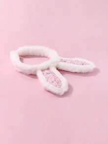 1 件女孩涤纶毛绒兔耳朵头带，设计可爱，适合秋冬季日常佩戴 - 白色 - 查看 5