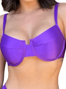 Retro Half Cup Bikini Top With Support And Luxury Summer - Purple - View 3