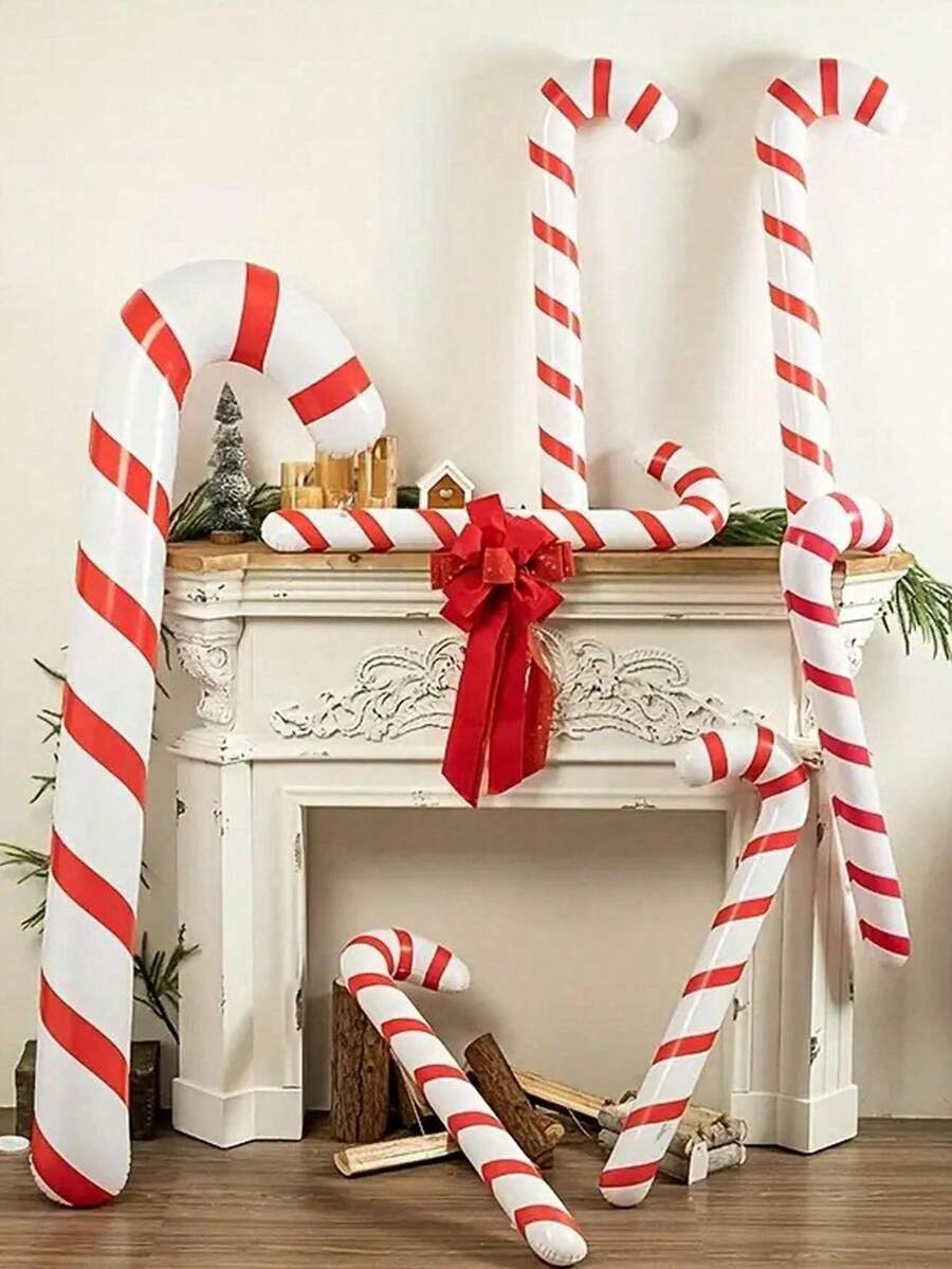 2pcs/1pc - Inflatable Giant Candy Cane, Novelty Christmas Decoration Prop, Suitable For Christmas And New Year Party, Christmas, Home Decor, Christmas Party Decoration, Christmas Ornament, Inflatable Candy Cane, 2024 New Style, Giant Inflatable Candy Cane Decoration, Suitable For Indoor/Outdoor Christmas Decoration, Party Prop, Christmas