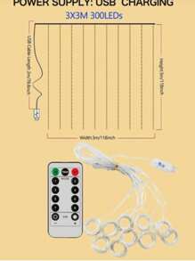 1件裝LED窗簾燈 裝飾燈 USB供電附遙控器 8種模式 仙女燈 花環燈 家居裝飾燈 適合足球派對主題房裝飾、牆面裝飾、居家裝飾、臥室裝飾、陽台庭院裝飾 - 彩色 - 查看 12