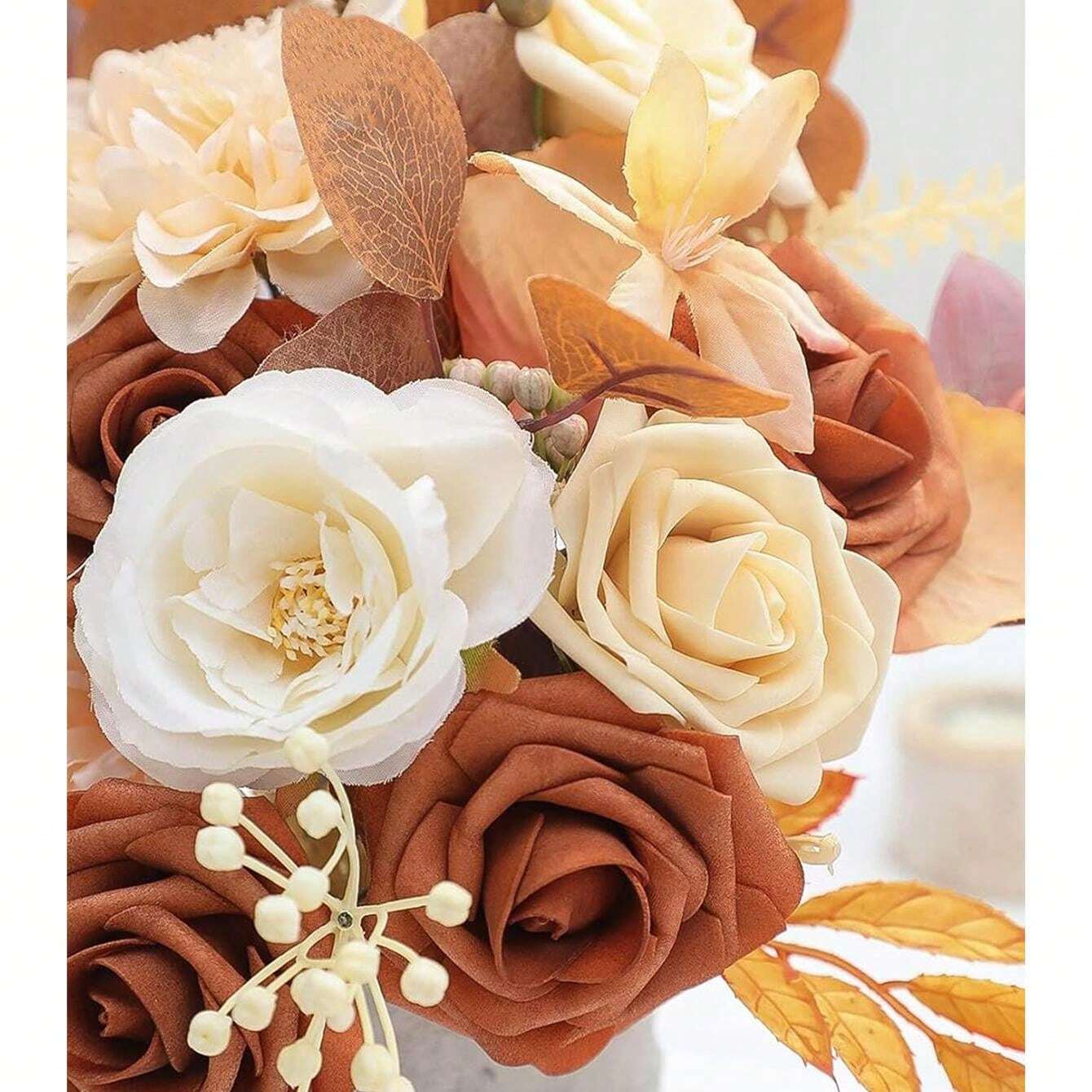 Artificial Flowers Real Looking Ivory Foam Fake Roses With Stems For