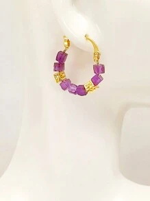 1 paire de boucles d'oreilles de haute qualité en pierre d'œil de tigre rétro