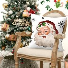 4 件圣诞枕套，天鹅绒枕套，单面印花，绿色背景带有圣诞老人和雪人元素，装饰性圣诞节假日设计，适用于客厅沙发卧室（不含枕芯） - 彩色 - 查看 8