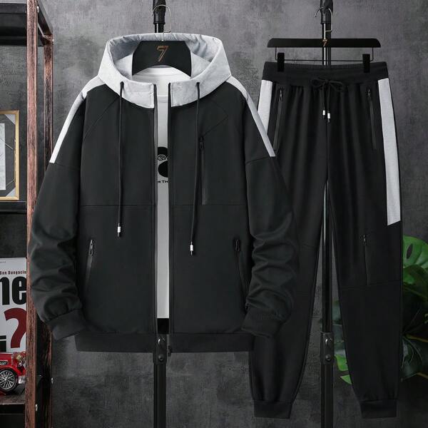 Men's Casual Sports Tracksuit, Zip-Up Hoodie And Sweatpants Set, Fashionable, Suitable For Spring And Autumn