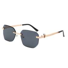1pc Rimless Curved Rectangle Sunglasses With Tinted Square Lenses For Women And Men, Y2K Retro Geometric Shades. Perfect For Streetwear Looks, Summer Styling, Vacation Outfits, Music Festivals, And Casual Outdoor Wear - 黑色 - 查看 2