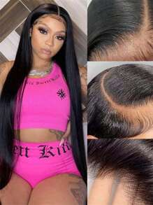 13x4 Silky Straight Transparent Lace Front Wig Virgin Human Hair Wear And Go Glueless Wig Pre Plucked Natural Hairline 150% Density Buss Down Very Long 36inch Hair Transparent Frontal For Women Unprocessed Hair Natural Black Pre-Plucked Hairline