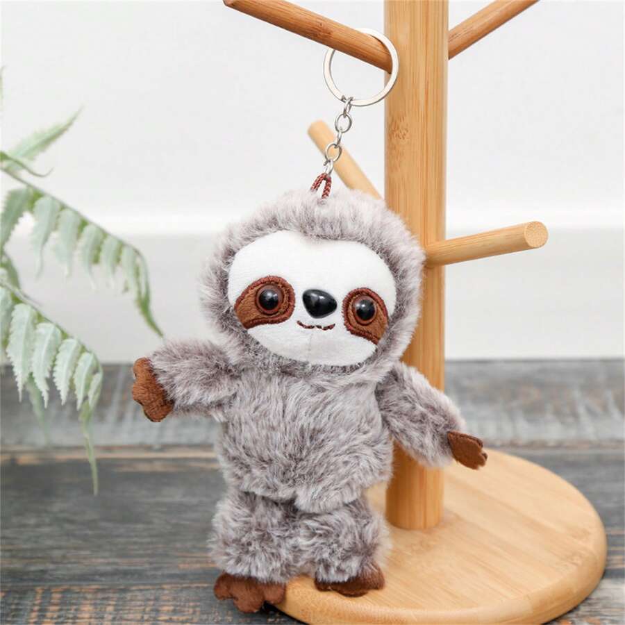 Cute Sloth Series Pendant Ornament Key Chain Backpack Clip Adorable Gift Plush Doll - Grey - View 1
