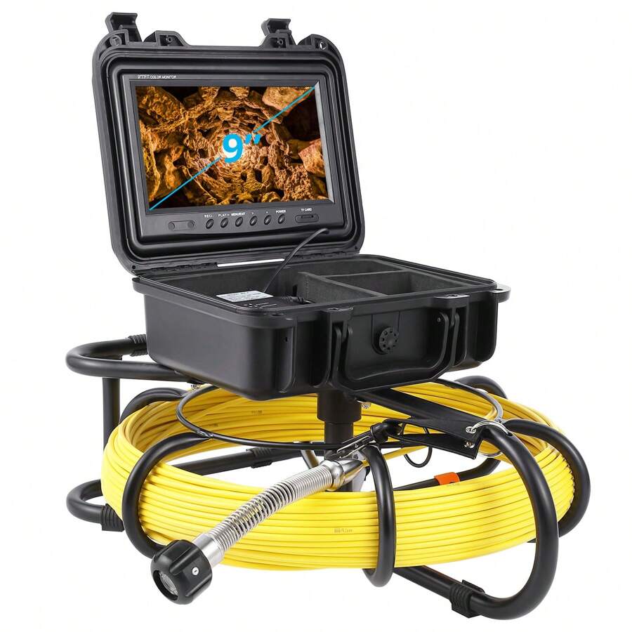 Sewer Camera With Self Leveling, 165 Ft Plumber's Snake Camera With 9 Inch HD LCD, DVR And Adjustable LEDs, Snake With Markings, 16 GB Secure Digital Card, Water-Repellent IP68 - Black - View 1