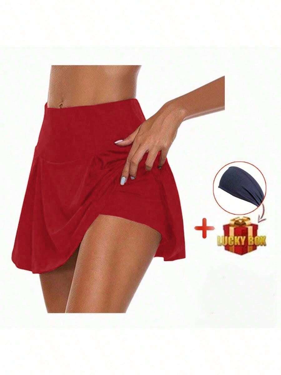 Falda deportiva de color liso con forro para mujer - Rojo - Ver 1