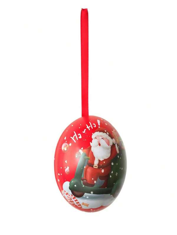 Christmas Decoration 1pc Christmas Decoration, Cartoon Pattern Metal Round Candy Box, Gift Box Christmas Ball