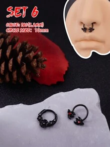 Morlyda 2 piezas/set Gótico 16G Cadena de anillo de nariz de esqueleto Anillo de septum de joyería Murciélago, Anillo de septum de piedra lunar Joyería de piercing de acero inoxidable Anillo de labio rojo negro en forma de corazón Anillo de septum Clicker y Anillo de nariz de herradura a cuadros blanco y negro Barra de bisagra Aro de septum Helix, Rook, Trago, Daith, Piercing de cartílago Anillos de septum de nariz Joyería de piercing Cadena colgante Anillos de nariz para hombres y mujeres Regalos 10mm Fiesta Fecha Navidad Halloween Joyería Uso diario - Multicolor - Ver 9
