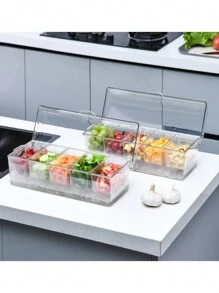 1pc  5 Grid Salad Tray - Transparent Plastic Seasoning Server Set With Lid, Suitable For Home, Bar, Party, Barbecue - Fruit Container With Detachable Part - Fresh Box - Kitchen Entertainment Essentials - Clear - View 3
