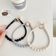 1 件硅胶串珠手机腕带，可拉伸防摔手绳，带手机贴纸附件的安全金属扣，时尚弹性手机系绳，多种颜色，无需电池 - 彩色 - 查看 4