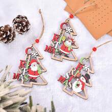 1pc Wooden Christmas Tree Frame, Santa, Reindeer & Snowman Painted Ornament, Christmas Tree Decoration,Home Decor ,Room Decor,Wall Decor