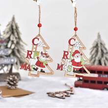 1pc Wooden Christmas Tree Frame, Santa, Reindeer & Snowman Painted Ornament, Christmas Tree Decoration,Home Decor ,Room Decor,Wall Decor