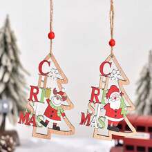 1pc Wooden Christmas Tree Frame, Santa, Reindeer & Snowman Painted Ornament, Christmas Tree Decoration,Home Decor ,Room Decor,Wall Decor