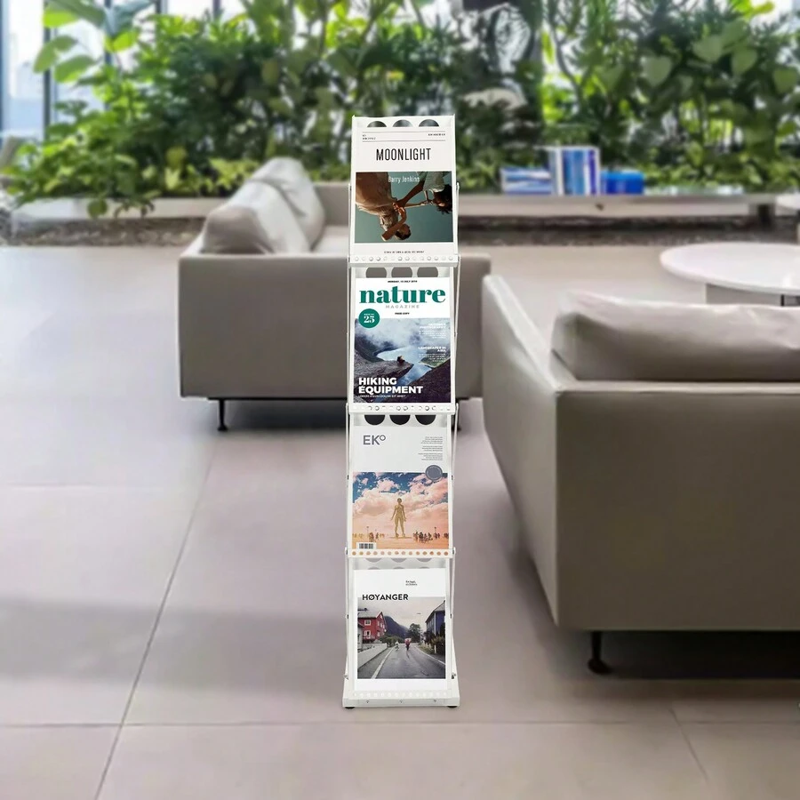 Prospektständer 4 Ebenen Faltbar Prospekthalter Katalogständer Flyerständer Infoständer A4 Displays Regal Zeitschriftenregal Literaturständer Faltprospektständer Bodenmontage - Weiss - Übersicht 1