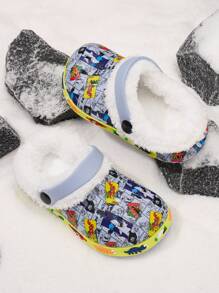 1 Pair Boys' Cartoon Dinosaur EVA Anti-Slip Warm Lined Comfortable Casual Indoor Slippers, Blue, Suitable For Winter - Dusty Blue - View 2