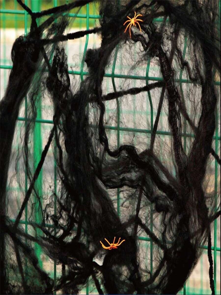 1件装，20/40/60/100克蜘蛛网万圣节装饰品，配有仿真蜘蛛，超强弹力蜘蛛网，适合万圣节室内/室外派对用品